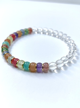 天然水晶多巴胺彩虹多宝串珠手链女直切药片紫水晶海蓝宝手串首饰