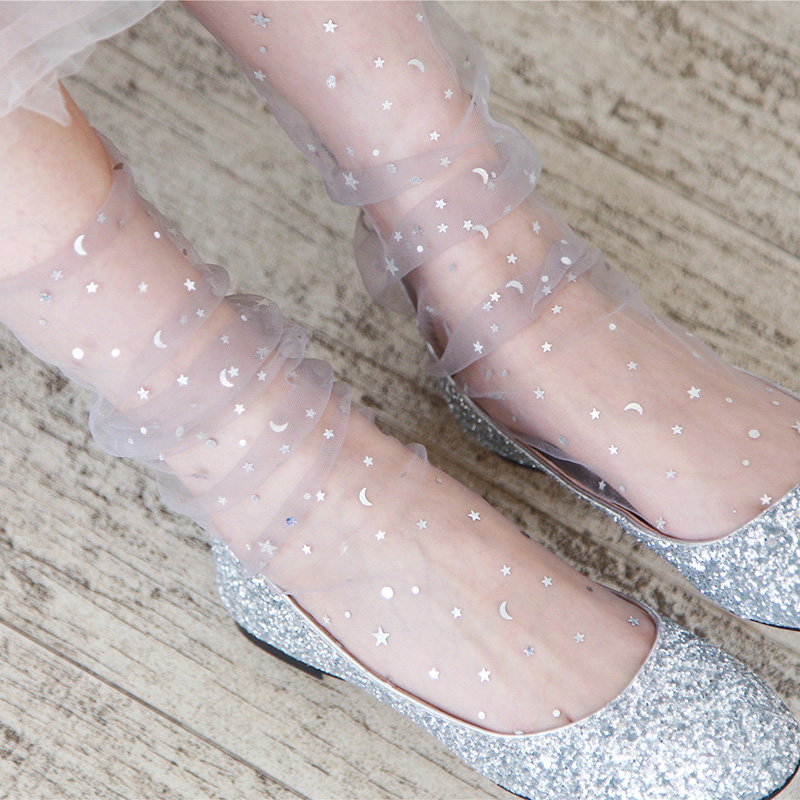 超薄透明仙女堆堆袜蕾丝袜中筒袜