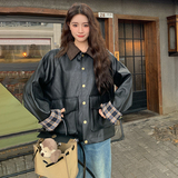 春款！2C237-7699-P165简约原创复古感皮衣外套控228，女装皮衣，2C237