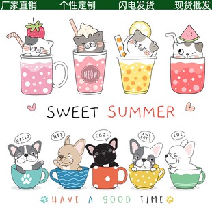 童装可爱猫咪狗T恤热转印烫画图案 烫画PET膜A级过粉耐洗烫印