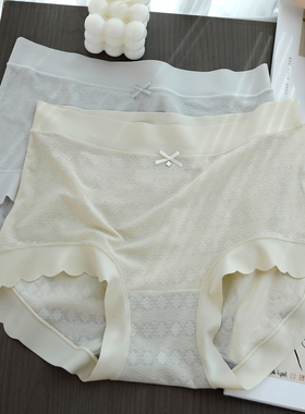 彩田薄款网纱无痕波浪边女内裤石墨烯裆透气高腰16236特大码16237