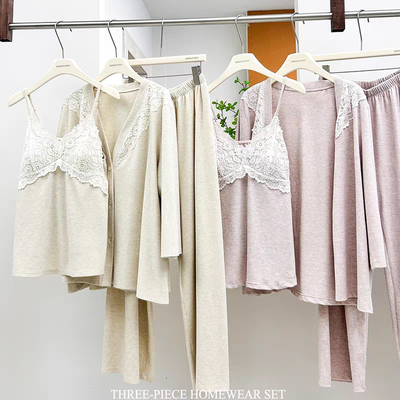 尚尼秀羊绒蕾丝吊带三件套家居服