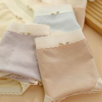 彩田1A362云柔棉亲肤软糯莫代尔提花蕾丝边石墨烯7A抗菌女内裤