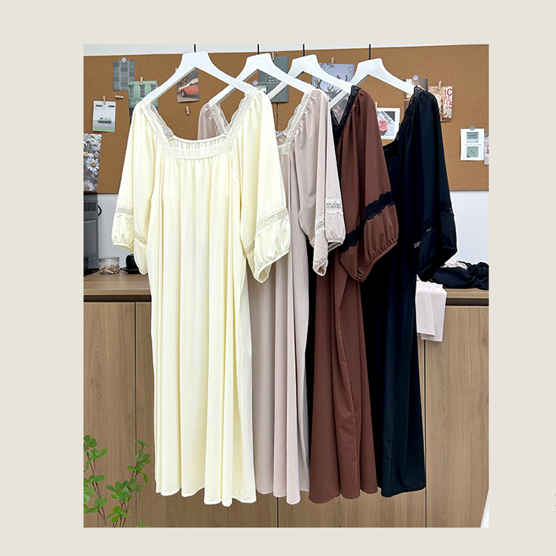 7603公主风短袖方领牛奶丝家居裙