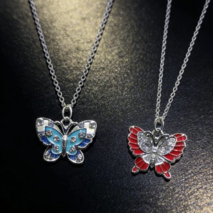 欧美复古多色蝴蝶合金项链莫桑钻气质女士锁骨项链 宽2cm左右