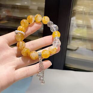(AAA)黄胶花水晶单圈手串简约小众设计百搭精致手链女款饰品