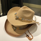 网红ins民族风草编遮阳沙滩帽夏季 遮脸防晒海边太阳帽英伦爵士帽