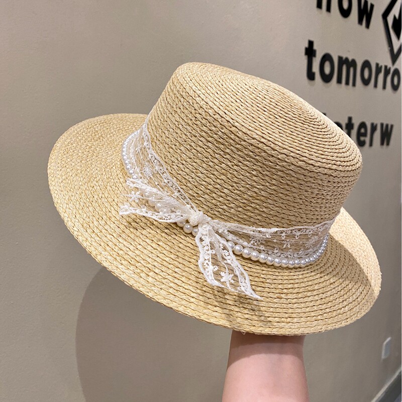 太阳帽草编平顶遮阳礼帽日系女夏