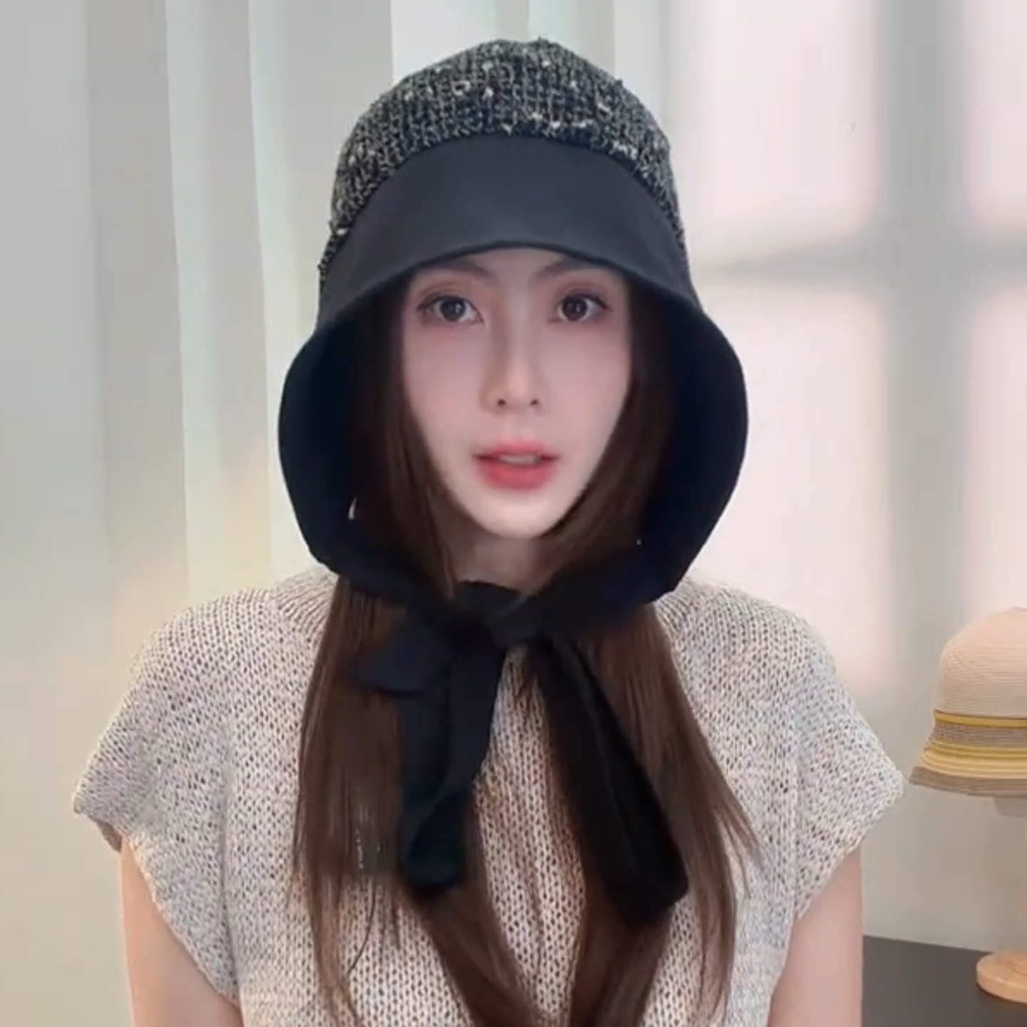 夏季大檐后开叉网面防晒渔夫帽