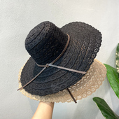 夏天遮阳防晒大檐蕾丝渔夫帽子女田园风甜美可爱度假旅行沙滩草帽