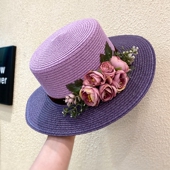 法式 洋气花朵草帽夏季 户外防晒遮阳帽海边沙滩帽旅游三亚拍照礼帽