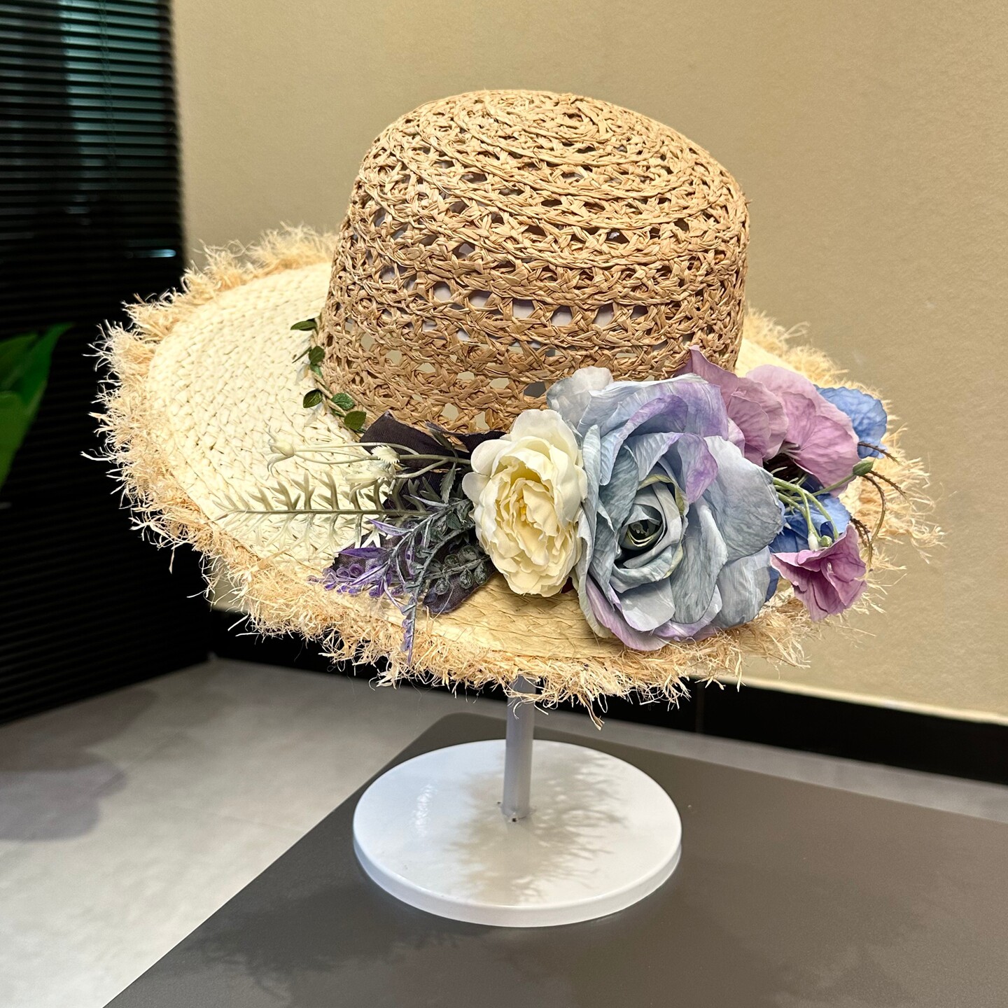 原创手工田园风草编花朵礼帽女夏