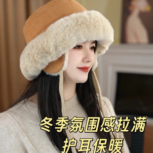 东北冷天防寒防风毛绒雷锋帽女冬季加厚加绒保暖护耳帽显脸包头帽