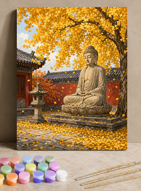 国风佛系禅意 36色中阶diy数字油画手绘人物风景静心丙烯装饰画