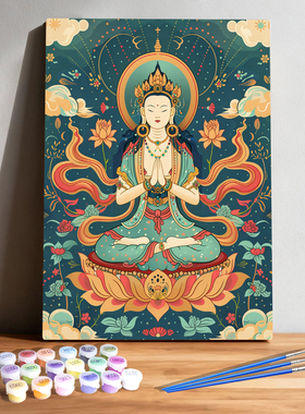 佛系静心 diy数字油画 手绘填色 宗教禅意解压画画手工礼物装饰画