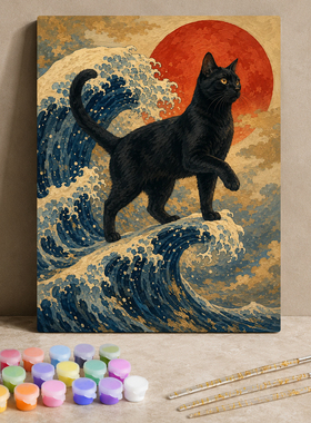 复古猫咪艺术 diy数字油画 手工填色创意趣味手绘装饰画挂画摆件