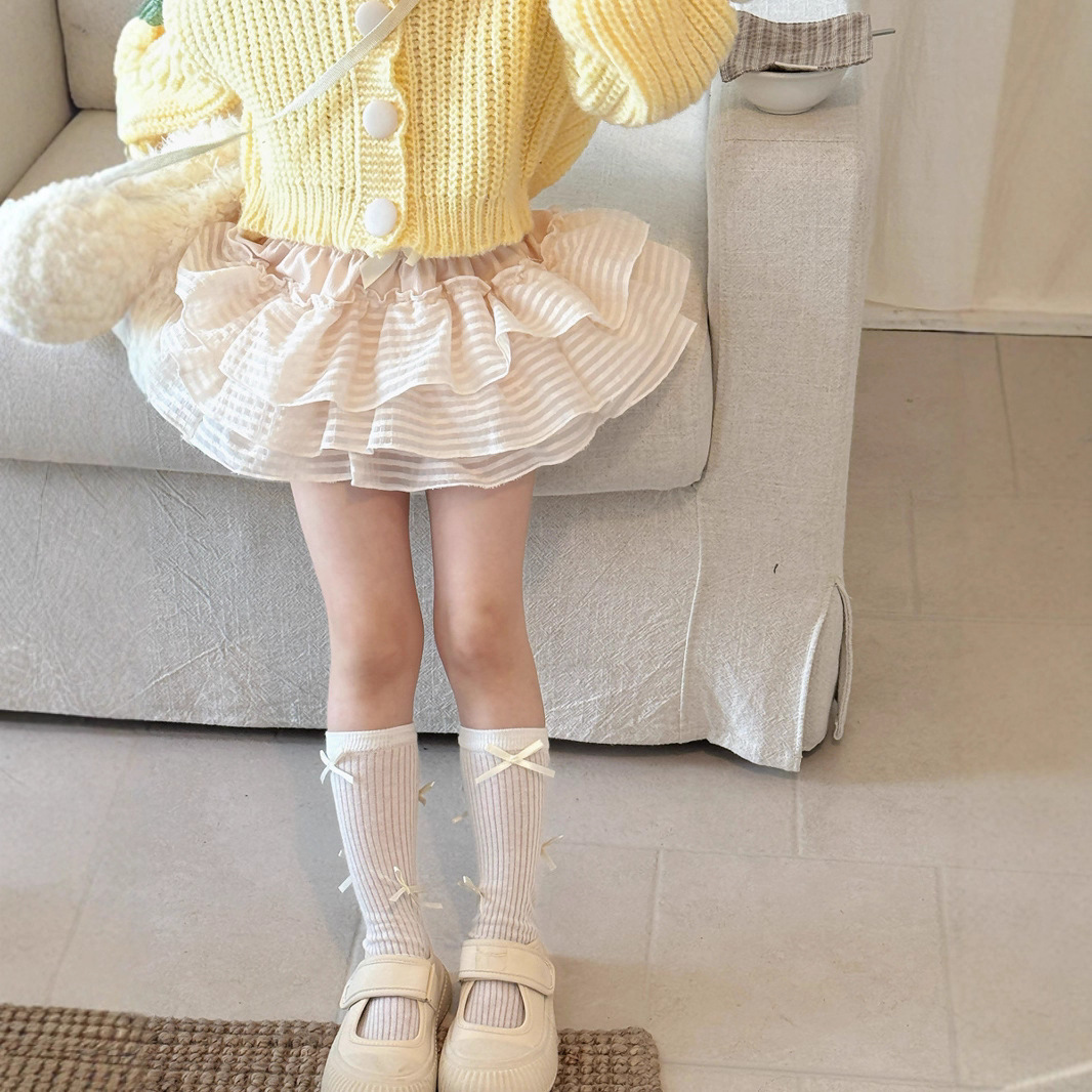 2025秋新款女童芭蕾风甜美荷叶边半身裙 女宝宝高腰A字蓬蓬裙短裙