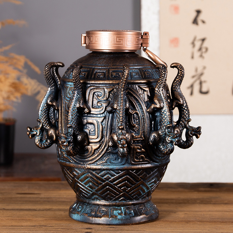 景德镇高档陶瓷九龙鼎酒坛 5斤10斤仿古工艺酒罐礼盒装中国风摆件