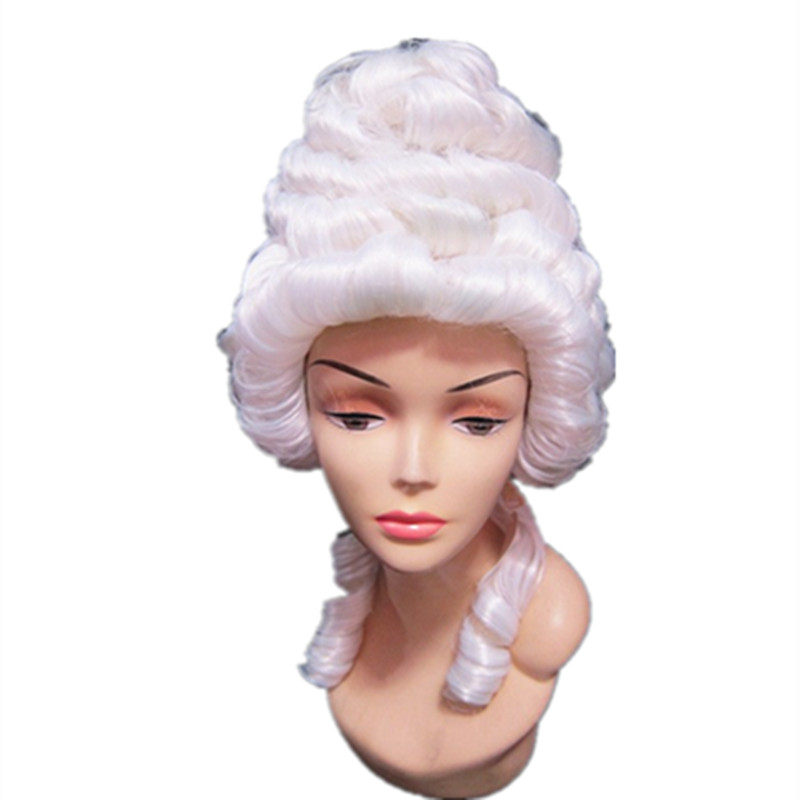 律师假发造型长卷发透气时尚自然齐刘海欧洲宫廷白色高温丝法官发