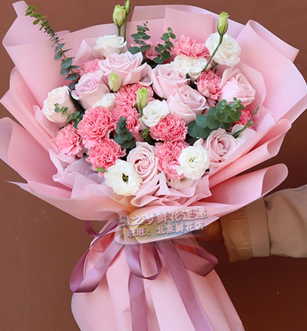 康乃馨玫瑰混搭花束 送长辈阿姨生日 鲜花北京同城鲜花店天津送花