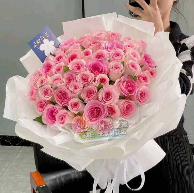 51枝洛神粉玫瑰花束鲜花速递同城配送生日表白送女友闺蜜北京花店