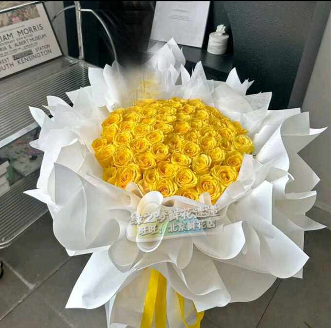 51枝黄玫瑰道歉原谅花束鲜花速递同城配送北京送花金枝玉叶黄玫瑰