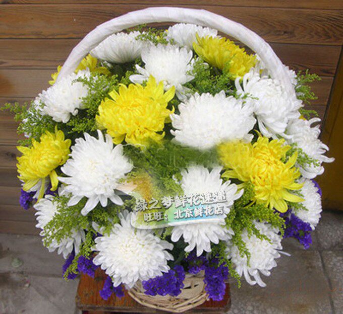 清明节扫墓花篮祭祀花蓝菊花花圈白事殡葬用品北京同城鲜花速递