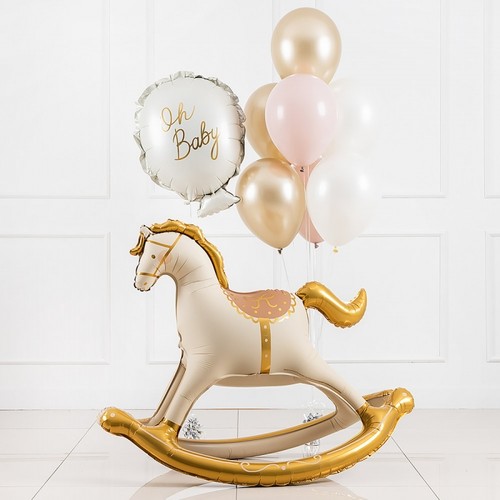 金色摇摇马木马OhBaby铝膜气球套装生日派对装饰布置用品宝宝宴