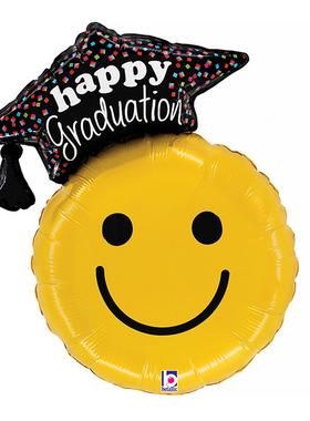 毕业快乐学士帽博士帽笑脸进口铝箔气球派对装饰布置送花束INS