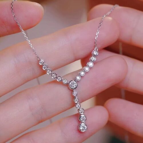 18K白金女镶嵌0.5克拉天然南非高品质钻石 Y型项链真金真钻送证书