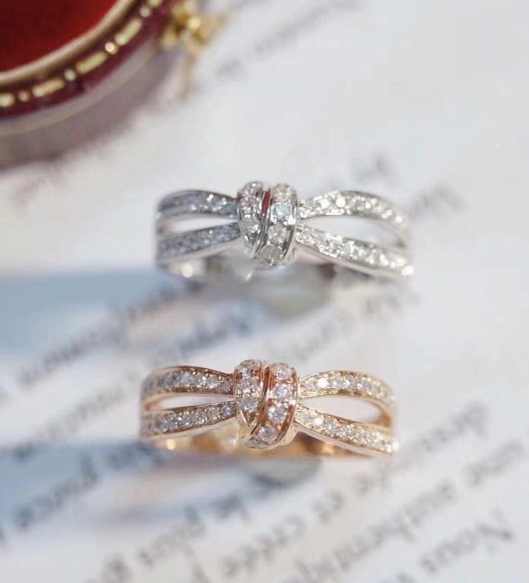 18K金镶女款 0.32克拉天然进口南非钻石蝴蝶结戒指真金真钻送证书