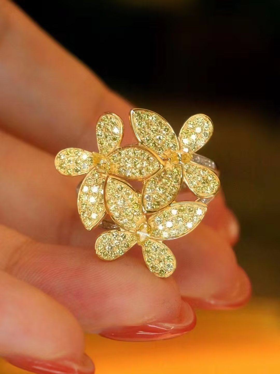 18k金女镶1.2克拉天然南非高品质钻石黄钻蝴蝶戒指真金真钻送证书