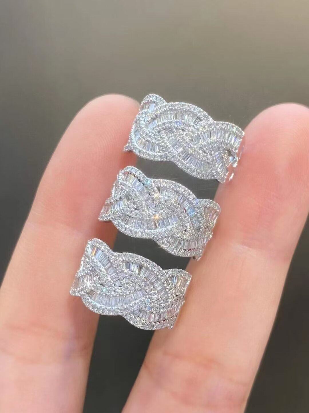 18K白金女镶嵌 0.85克拉天然南非高品质钻石麻花编织戒指真金真钻