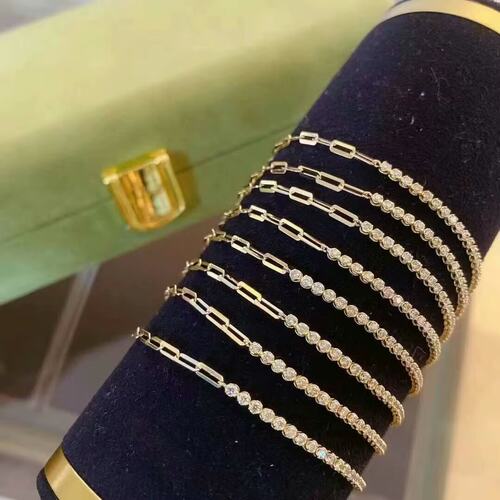 18K金女款镶嵌0.5克拉天然南非高品质钻石链条手链真金真钻送证书