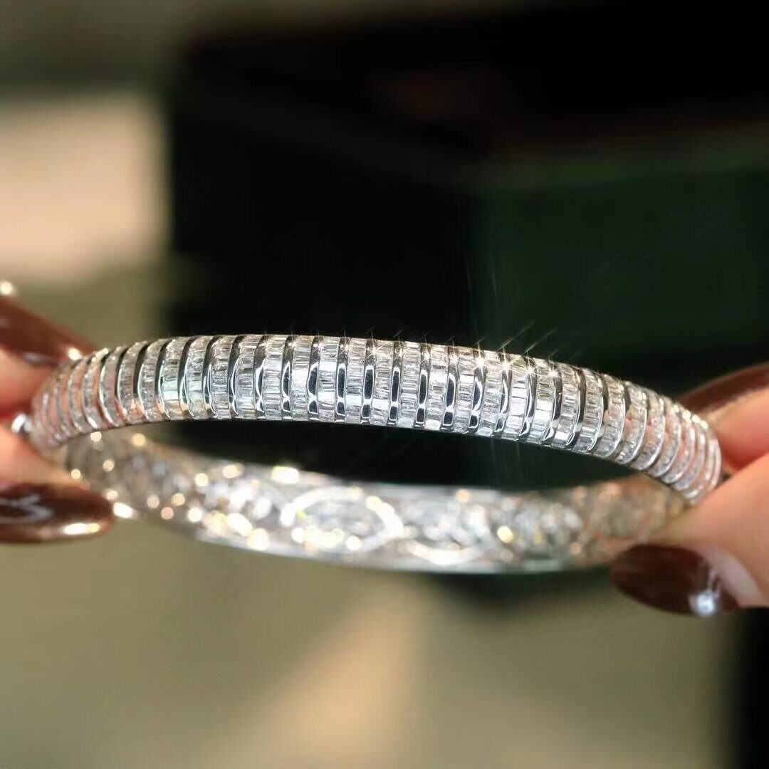 18K白金女镶嵌4.3克拉天然南非高品质钻石满圈手镯真金真钻送证书