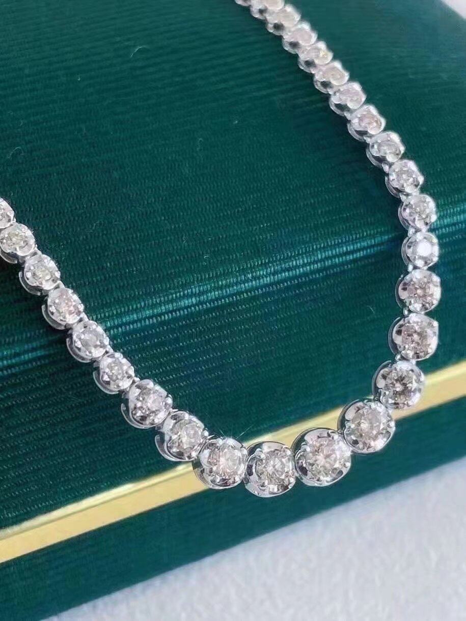 18k金镶嵌女款3克拉天然南非圆形钻石粗版满钻项链真金真钻送证书