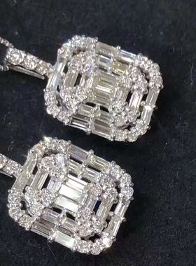 香港珠宝展会内展预展18K白金镶嵌45分钻石冰糖项链，方糖吊坠