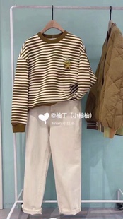 剪吊牌 正品 柚丁条纹加绒卫衣