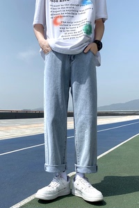 四季款男士蓝色牛仔裤宽松直筒百搭休闲纯色牛仔 N18-P40图片