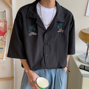 主推~直播款宽松休闲刺绣短袖衬衫半袖衫夏天开衫  C22-P35图片