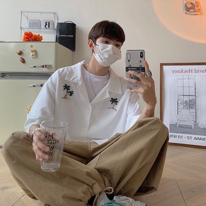 22夏装男士宽松休闲刺绣短袖衬衫半袖衫夏天开衫外套C22-P35
