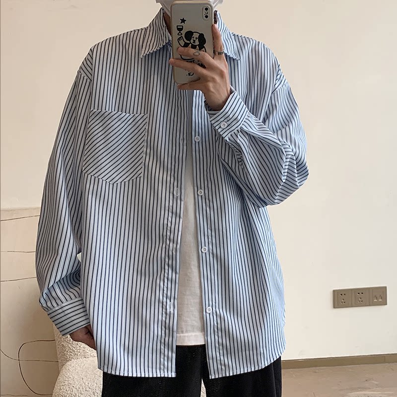 男女春秋休闲条纹衬衫外套百搭毛巾绣衬衣寸衣  CS01-P50控68图片