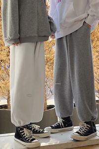 K003-P50~控68 春款现货港风宽松运动裤束脚休闲裤男纯色针织卫裤图片
