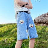 DK06-P40夏季印花牛仔短裤五分裤中裤直播款休闲宽松直筒牛仔裤，男装牛仔裤，电商B327