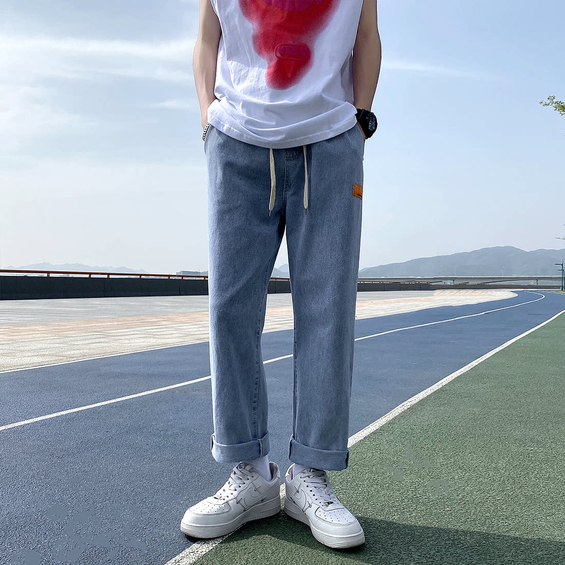 四季款男士夏天蓝色休闲牛仔裤宽松直筒裤子N12-P40,男装牛仔裤,电商B327