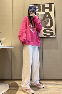 抖音直播款男女港风百搭白色牛仔裤宽松休闲直筒裤 N23-P45图片