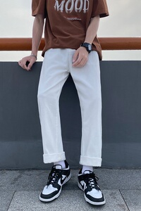四季款男士宽松直筒牛仔裤休闲百搭白色裤子 N23-P45图片