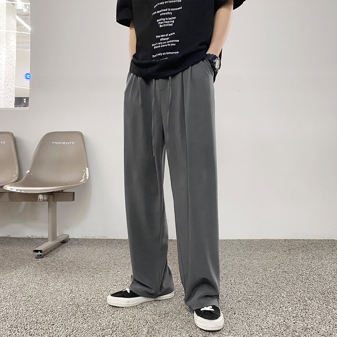 K07-P50 直播款男士宽松直筒休闲裤西裤冰丝裤拖地裤图片