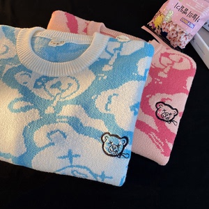 BKM15-P75  现货哦~  男女中性秋冬毛线衣宽松套头印花毛衣针织图片