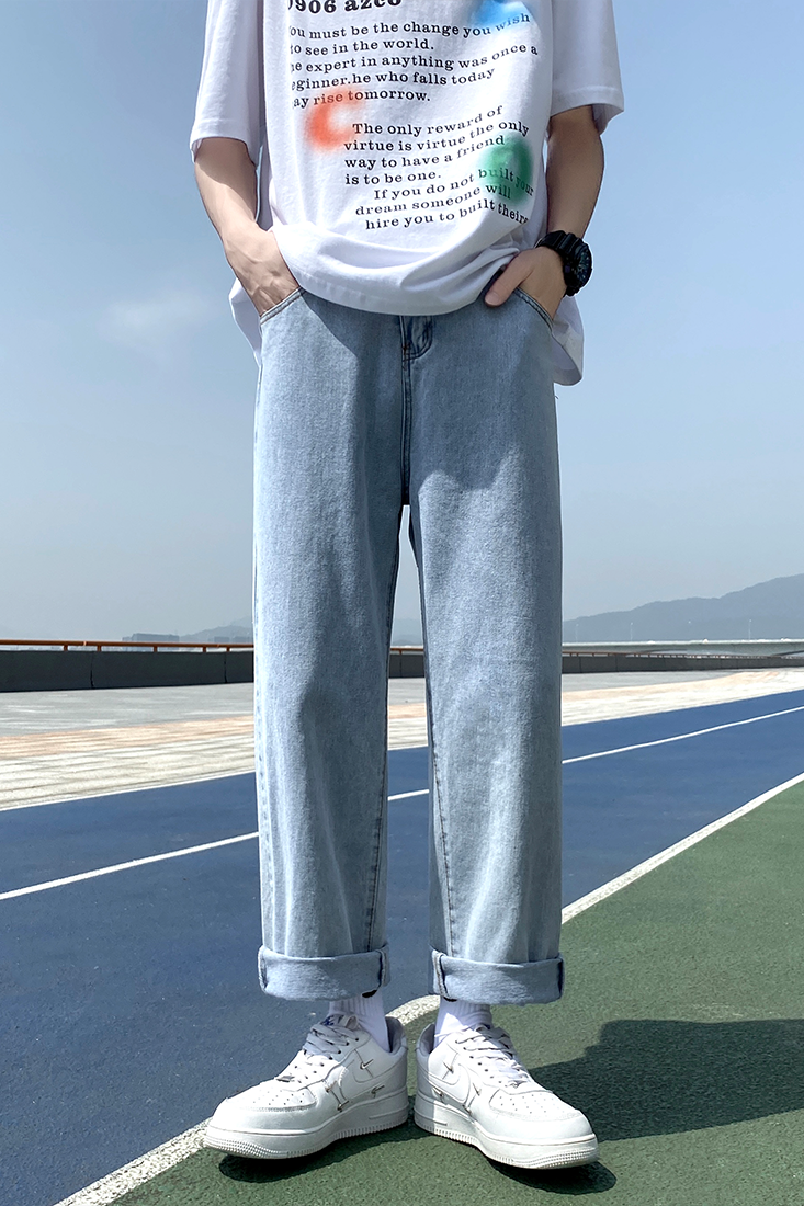 N18-P40夏天蓝色牛仔裤宽松直筒休闲裤子纯色牛仔,男装牛仔裤,电商B327